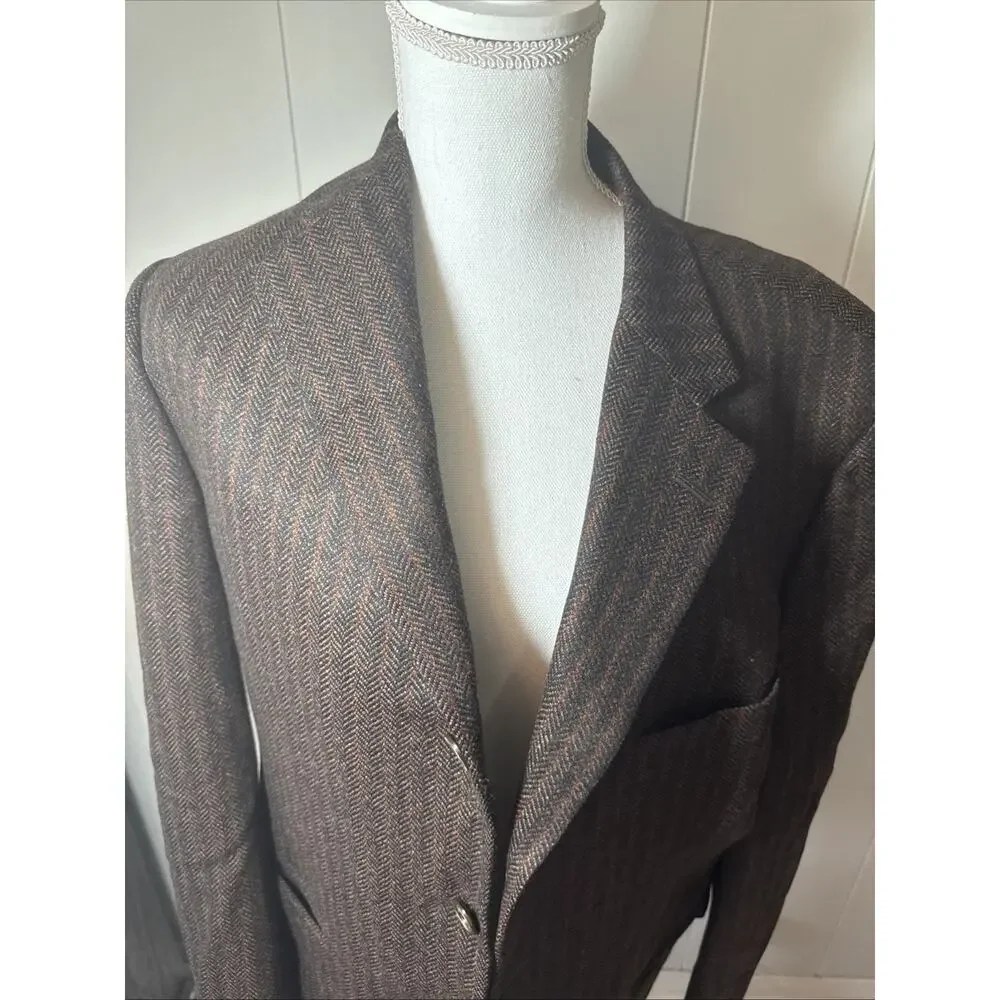 Samuelsohn Sport Coat Men 41 Brown/ Orange Blazer Wool Pinstripe V2